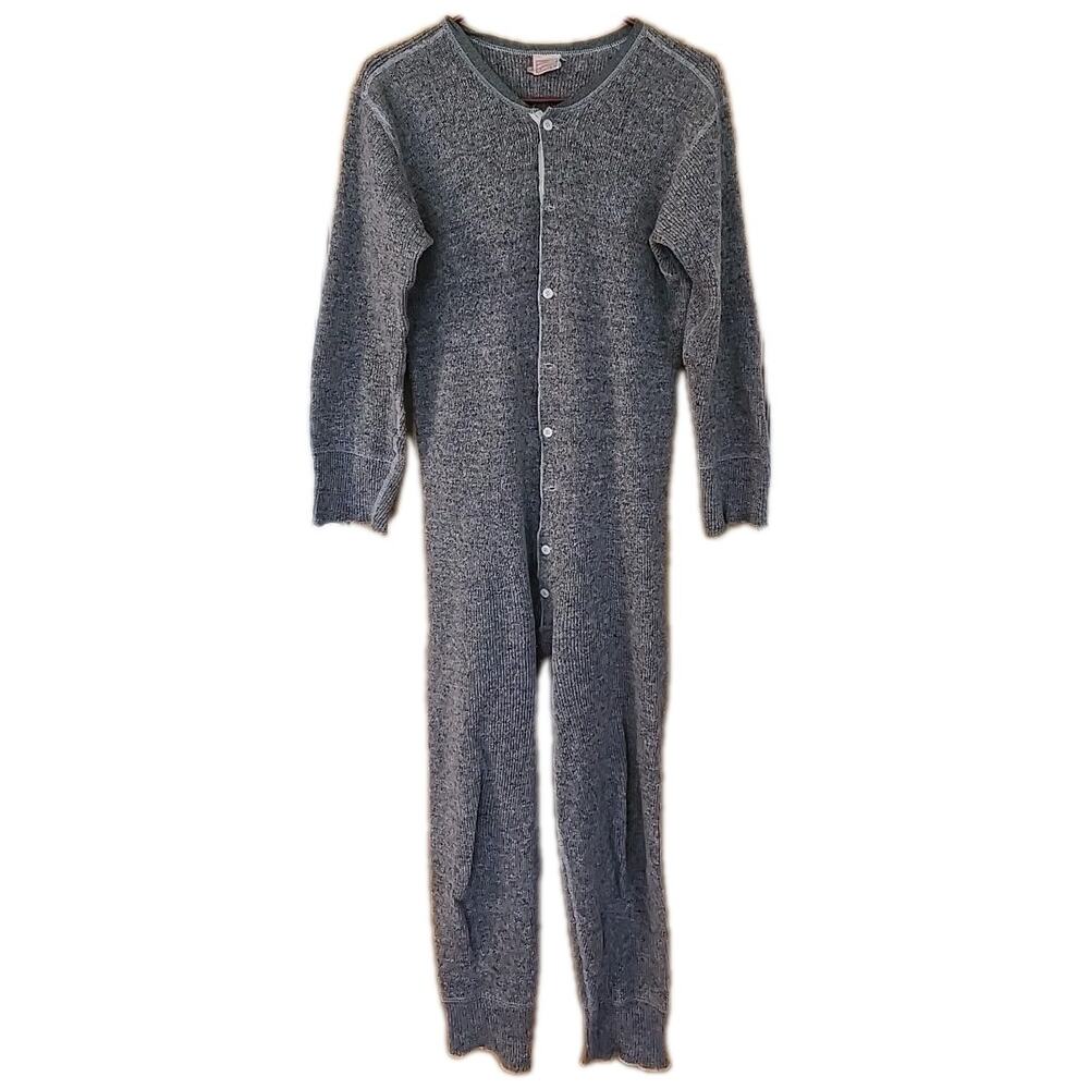 Stanfields Wool Union Suit Sz 38 Vintage Grey Made In Canada